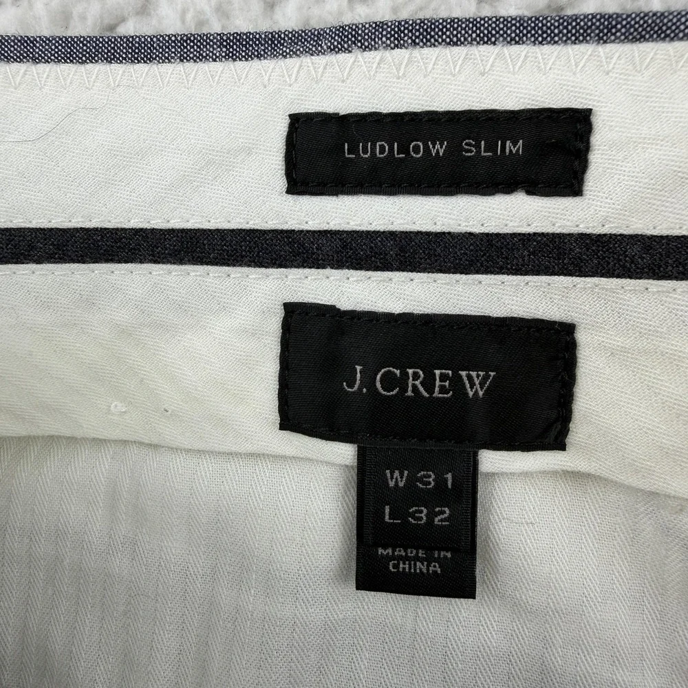 J Crew Ludlow Slim Dress Pants Mens 31x32 Gray Slim Fit Linen Blend Somelos